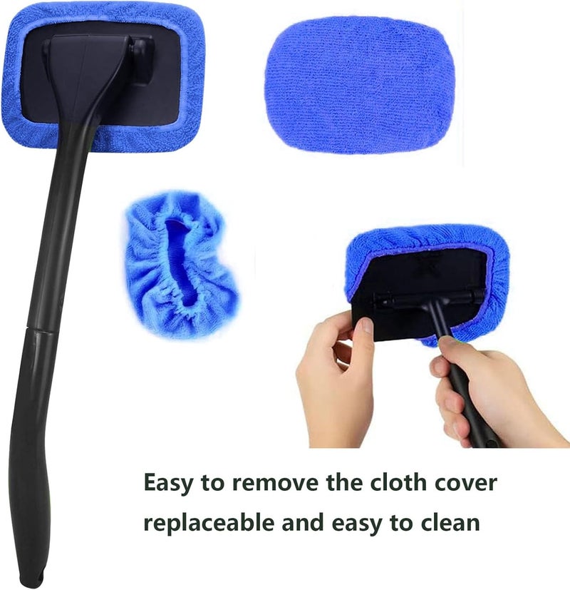 desin Car Windshield Cleaning Tool, Windshield Cleaner with 5 Washable and Reusable Microfiber Pads and Extendable Handle, for Auto Glass Wiper (Blue) - Image 3